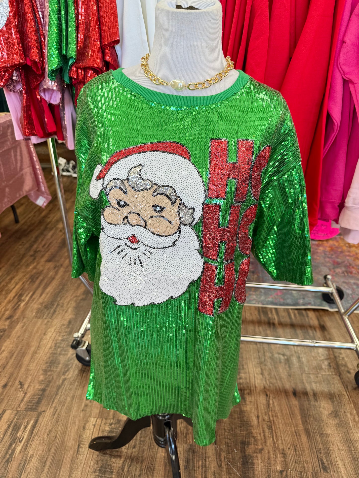 Green Sequin Santa Top