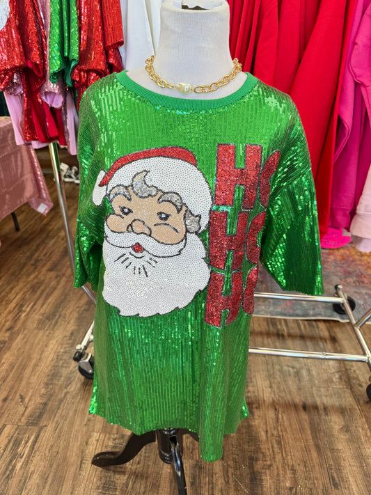 Green Sequin Santa Top