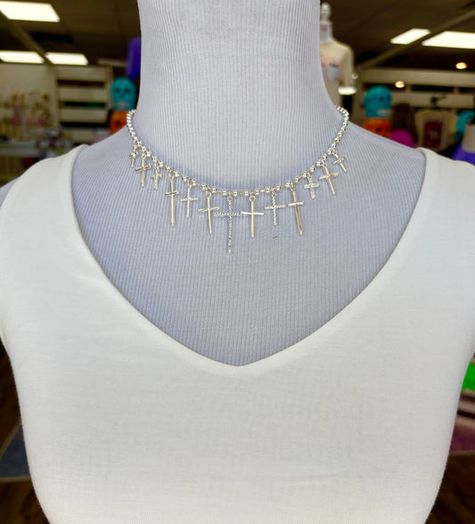 KK Silver Cross Charm Necklace