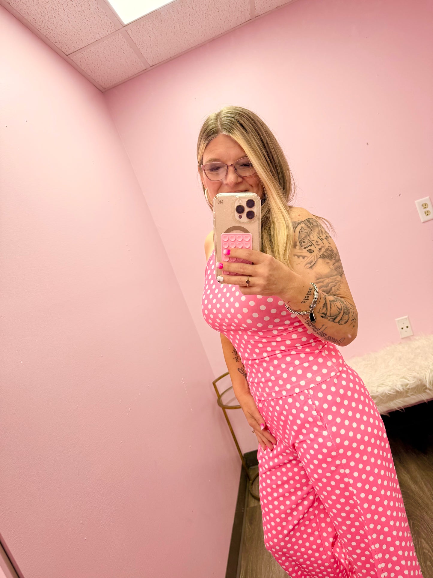 Women’s Pink Polka Dot Pant Set