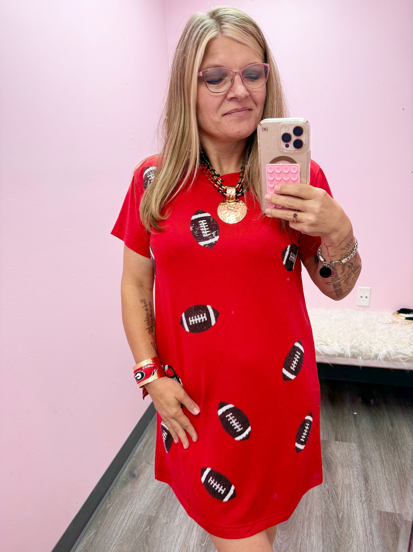 Women’s Red Sequin Football Dress