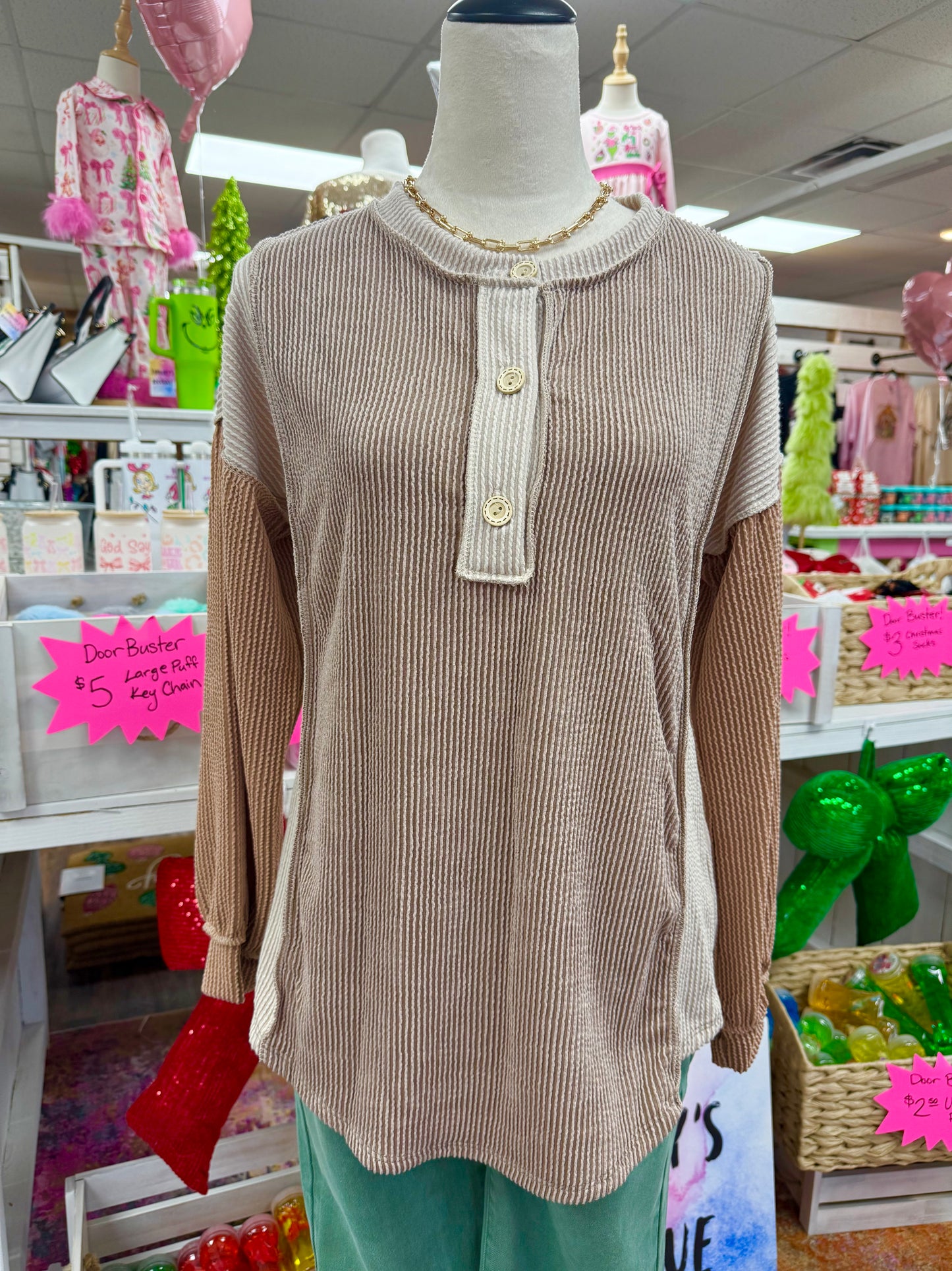 Women’s Neutral Colorblock Ribbed Top