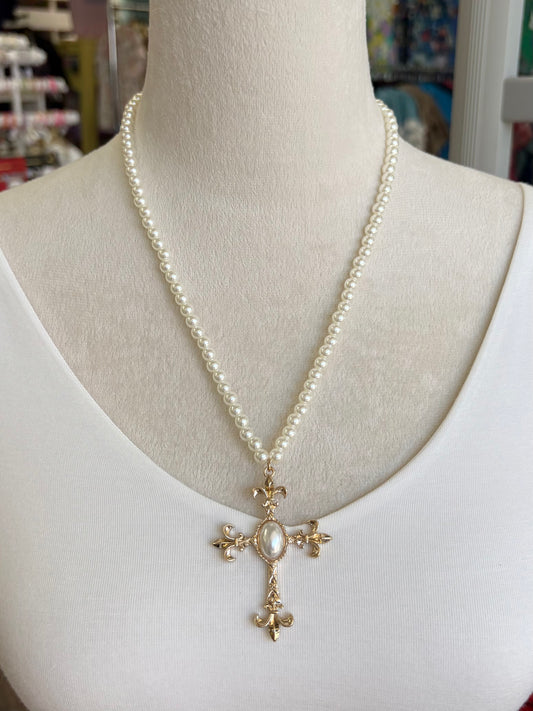 KK Pearl Cross Necklace