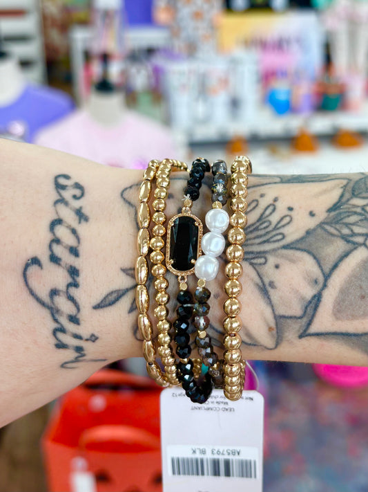 KK Gold & Black Stone Bracelet Set