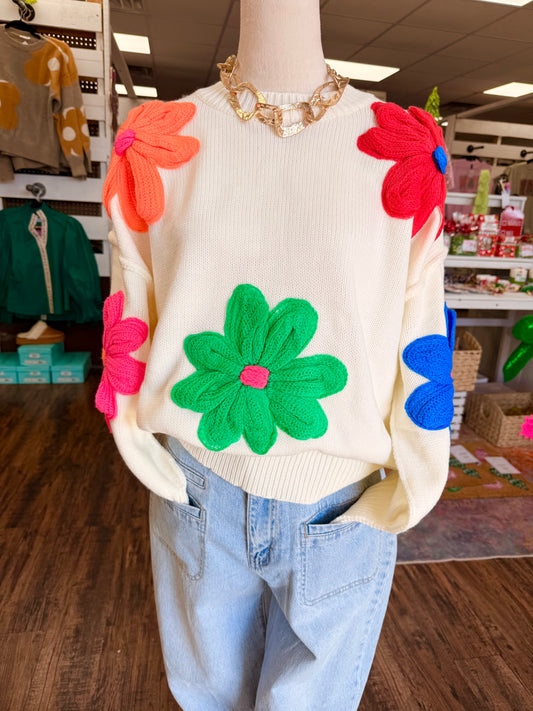 Women’s Cream Appliqué Floral Sweater