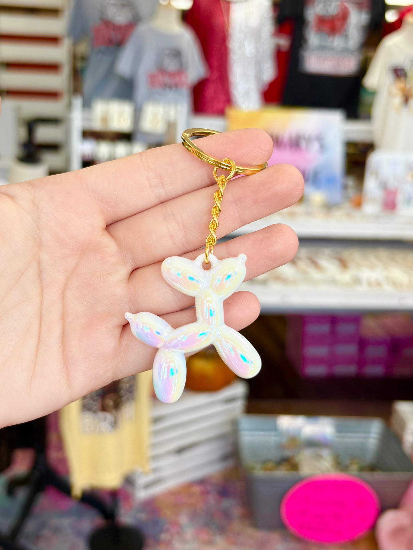 KK White Iridescent Balloon Dog Keychain