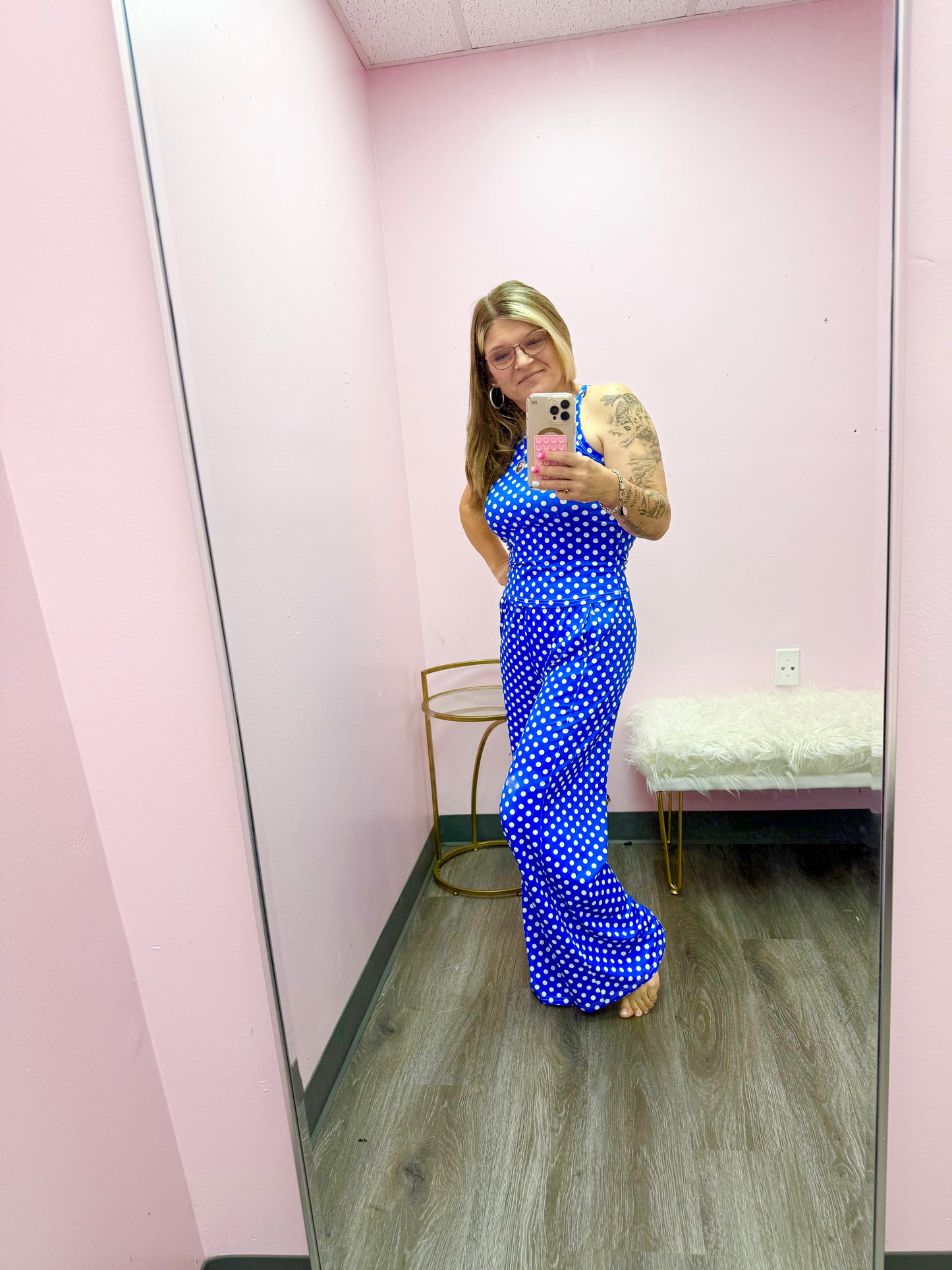 Women’s Blue Polka Dot Pant Set
