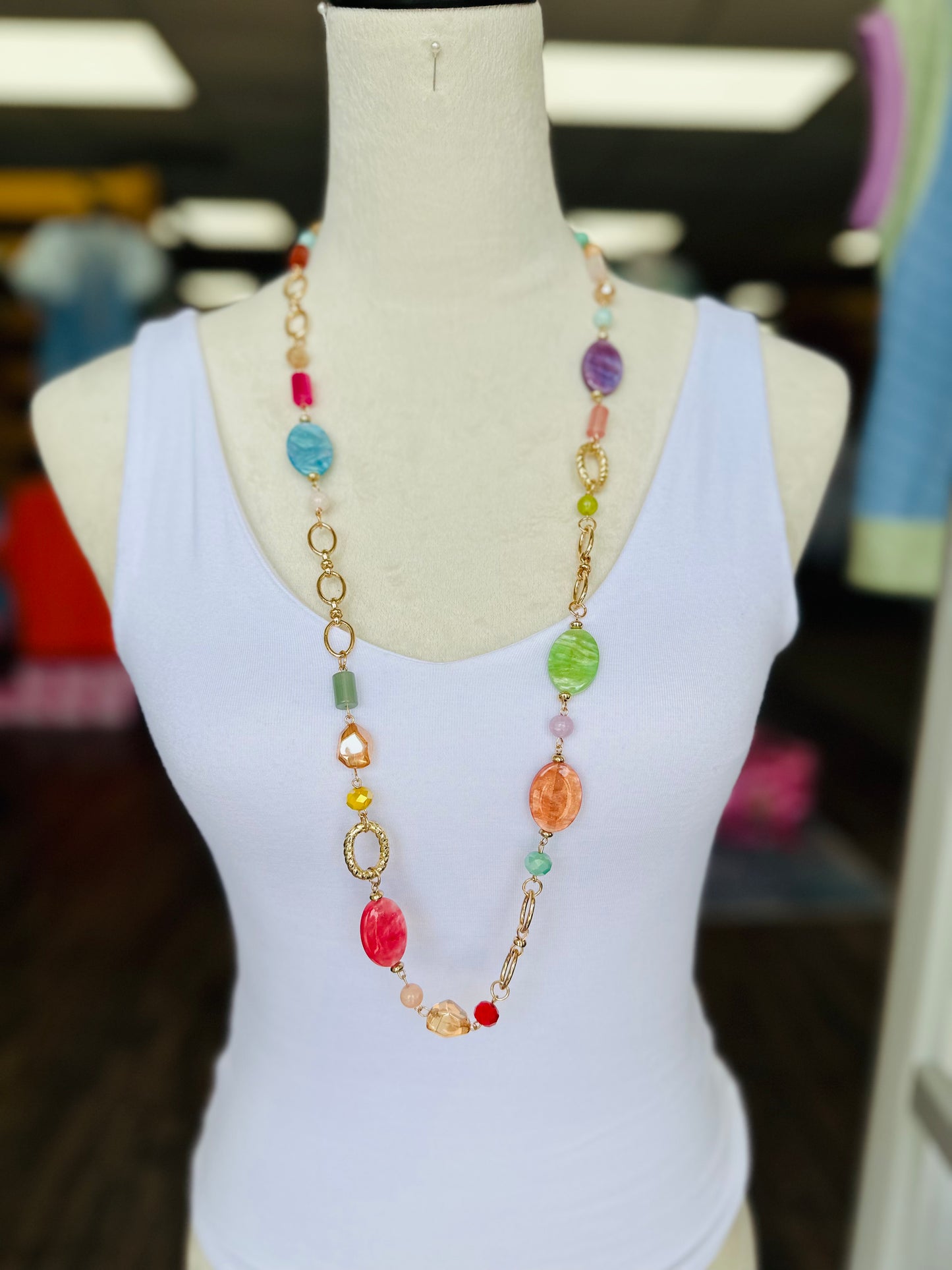 Multicolor Stone Chain Necklace