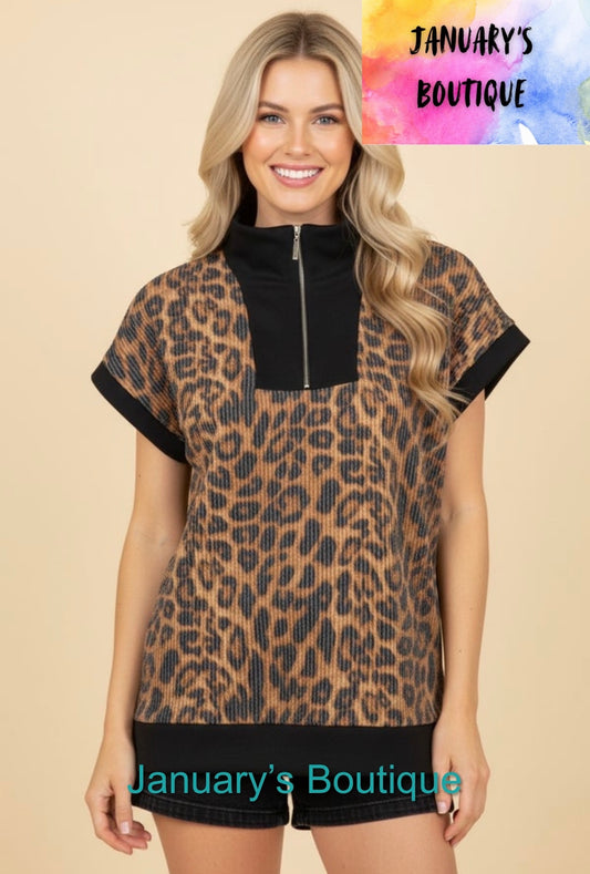 Women’s Plus Leopard Scuba Top
