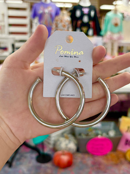 Large Shiny Silver Nail Head Hoops