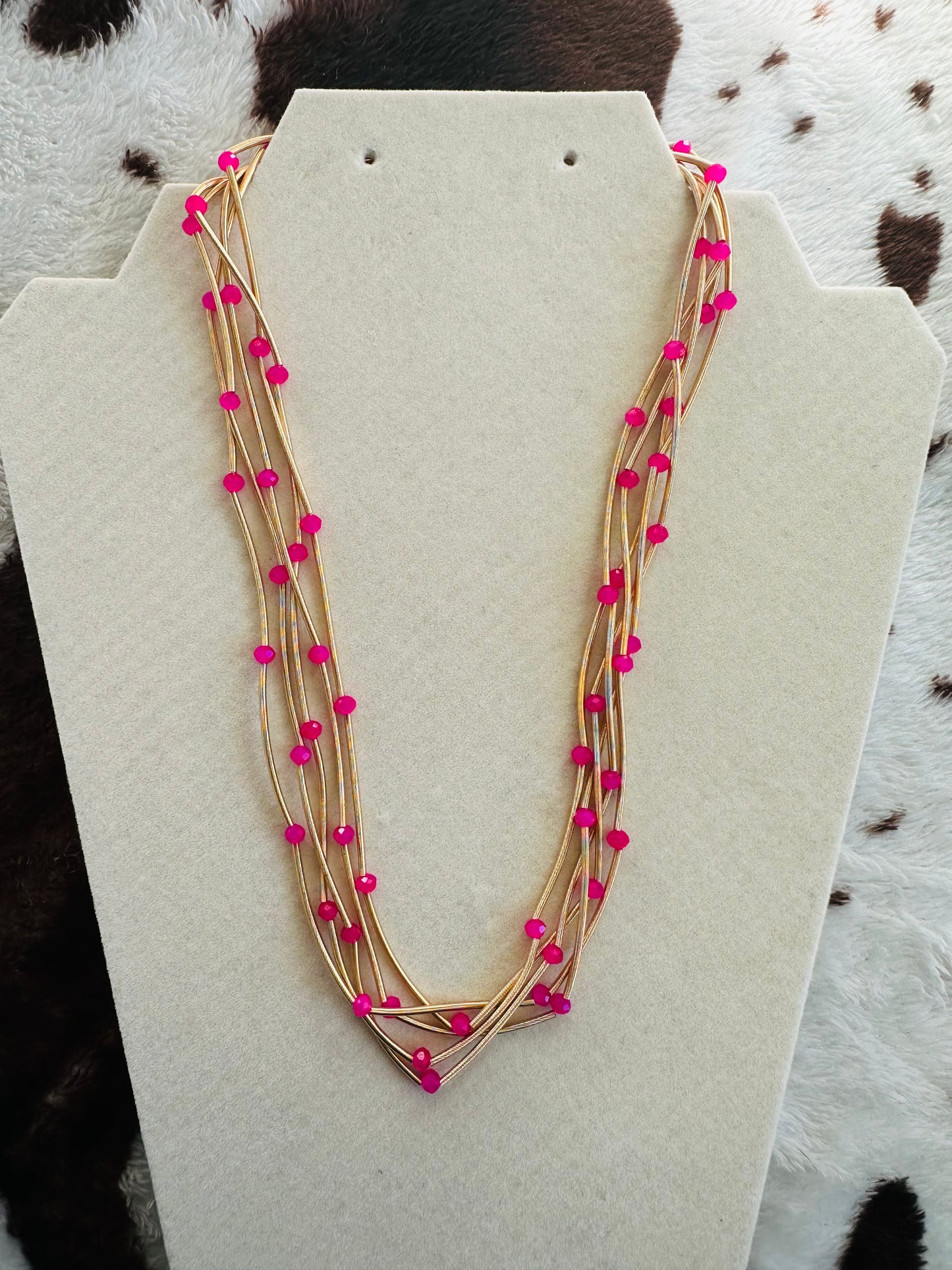 KK Metallic Coils and Magenta Beaded Necklace