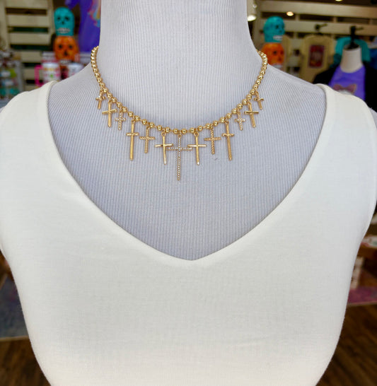 KK Gold Cross Charm Necklace