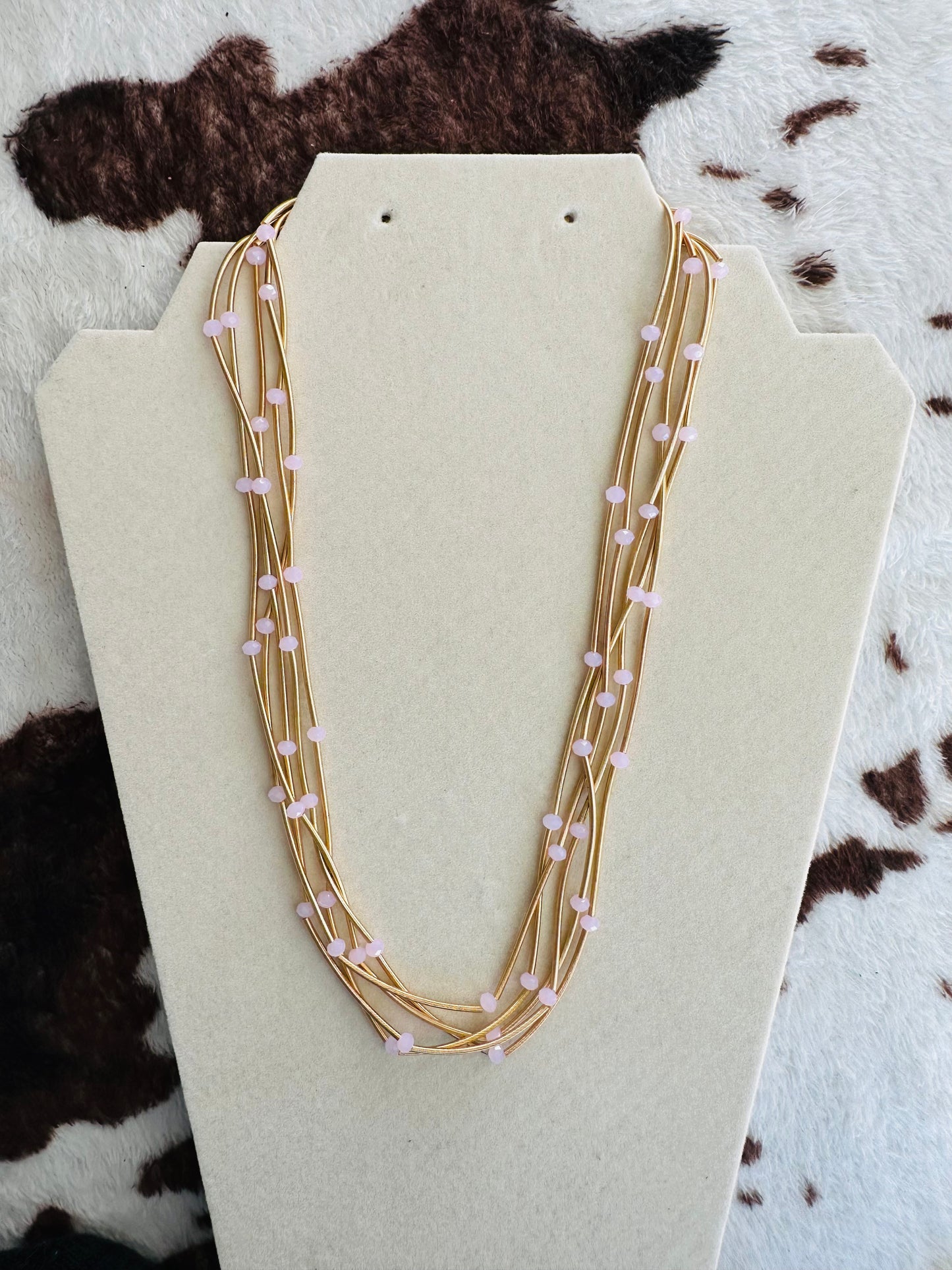 KK Metallic Coils and Light Pink Beaded Necklace