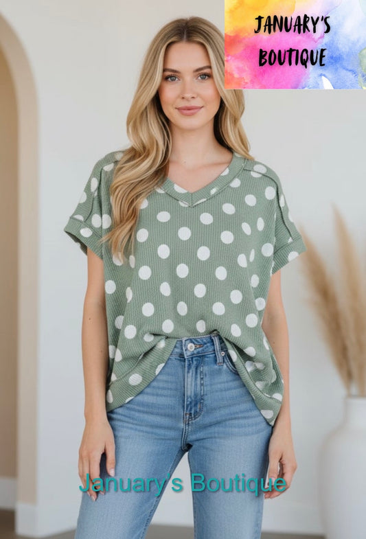 Women’s Plus Sage Polka Dot Ribbed Top