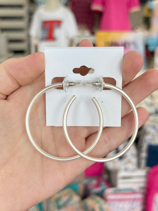 KK Thin Matte Silver Hoops