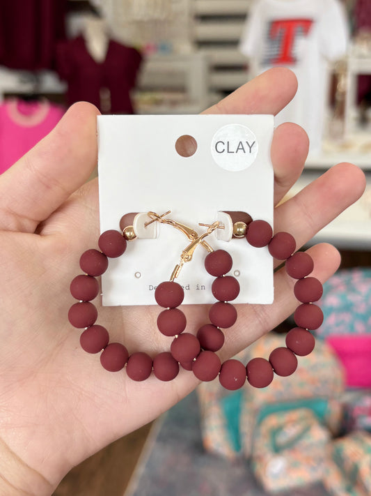 KK Maroon Beaded Hoops