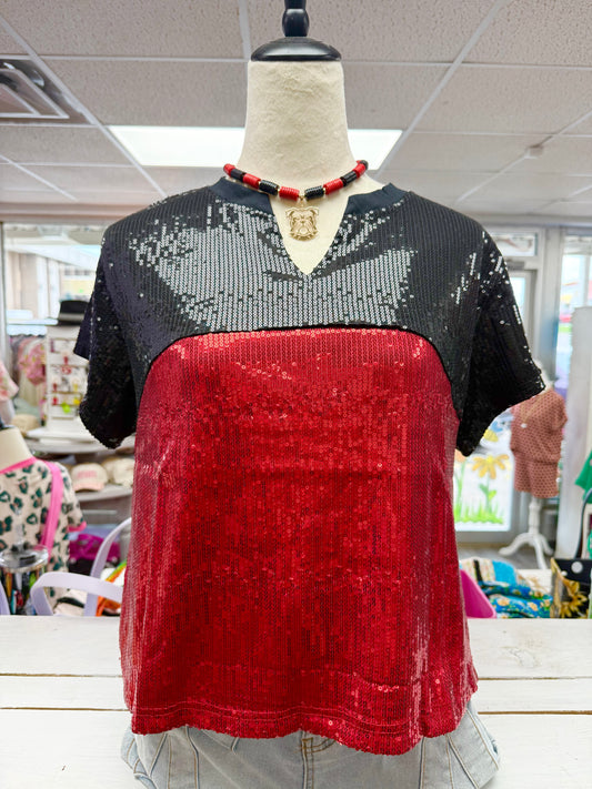 Women’s Red & Black Sequin Top