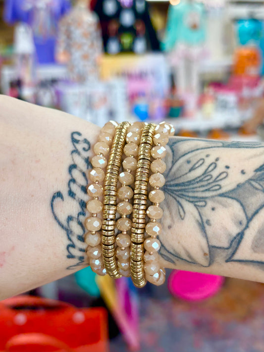 KK Neutral & Gold Beaded Bracelet Set