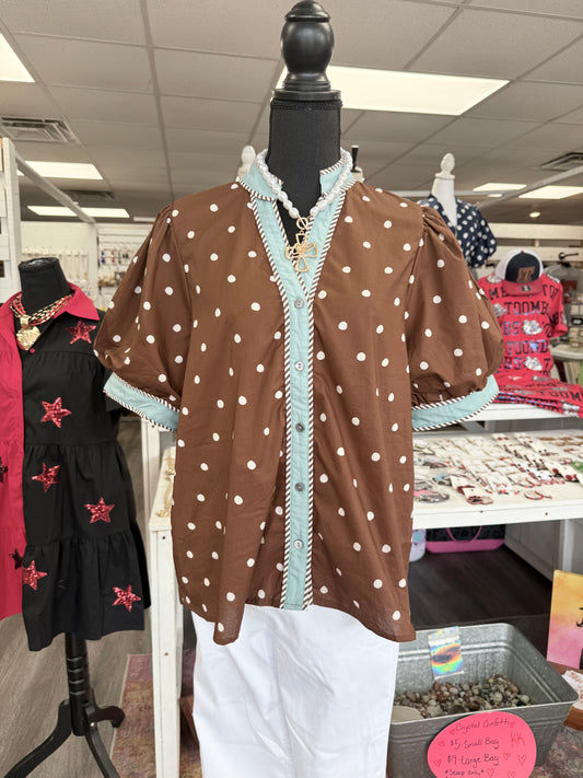Women’s Entro Brown & Blue Button Up