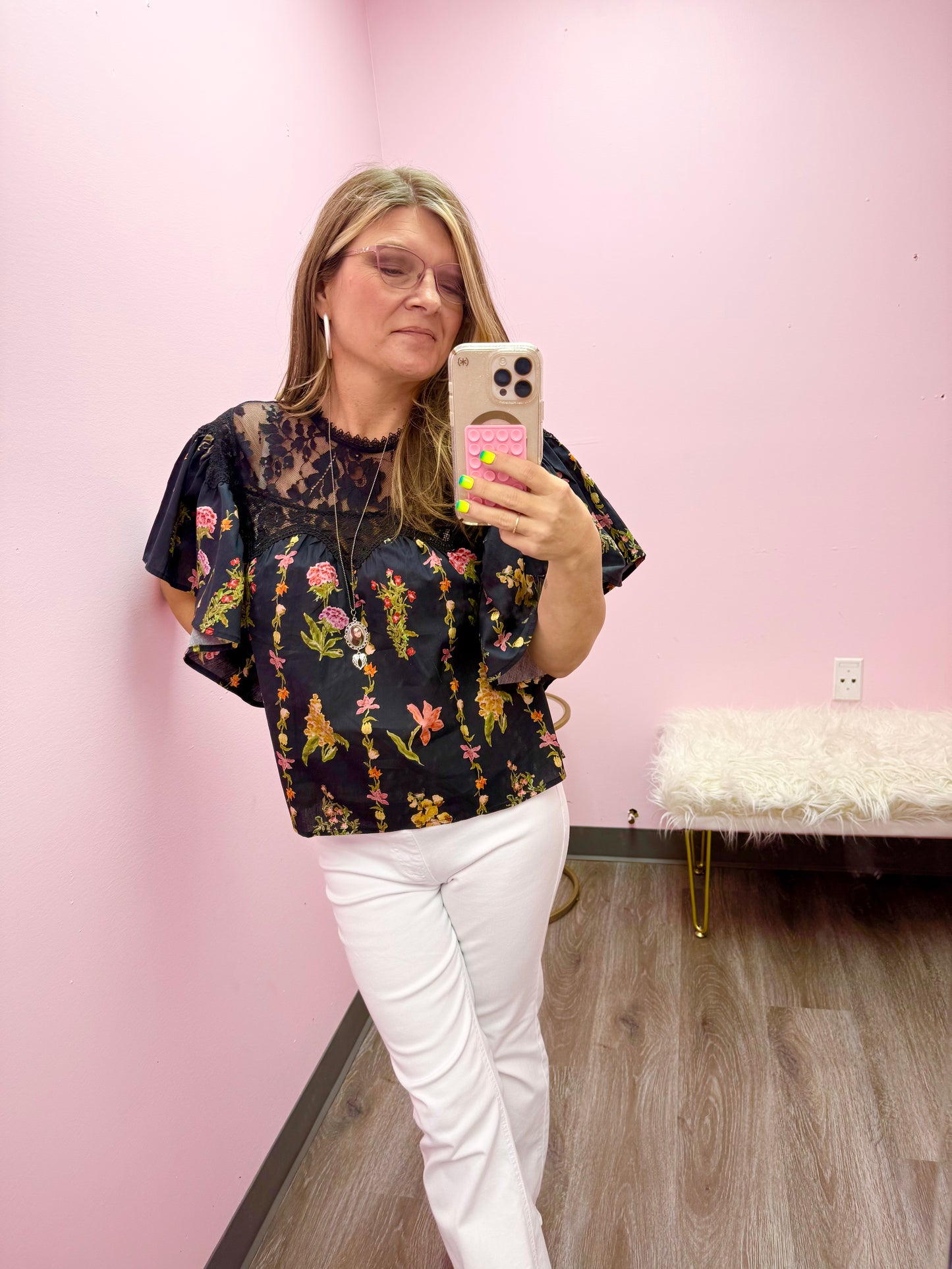 Women’s ENTRO Black Floral Top