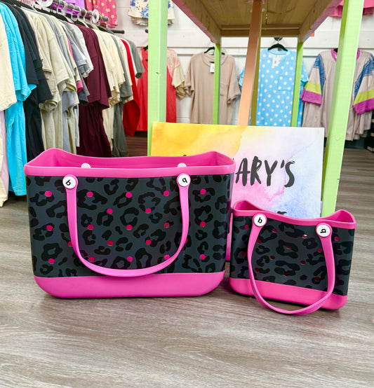 Pink & Black Leopard Print Beach Tote