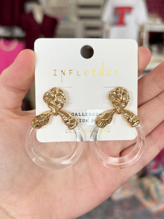 KK Clear And Gold Dangle Earrings