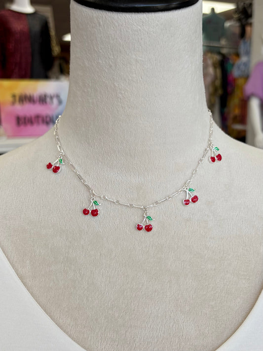 KK Silver Cherry Charm Necklace