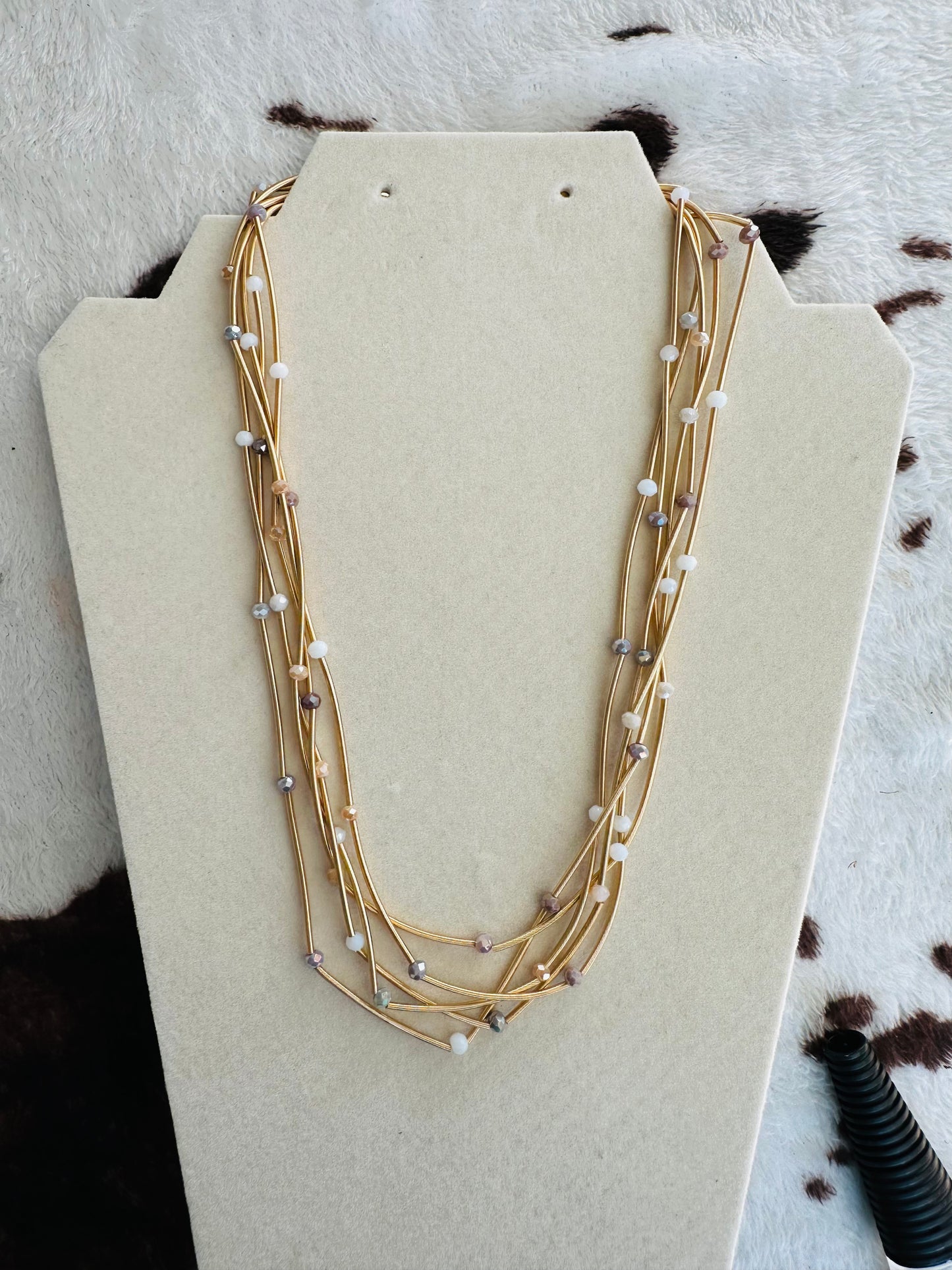 KK Metallic Coils and Beige Beaded Necklace