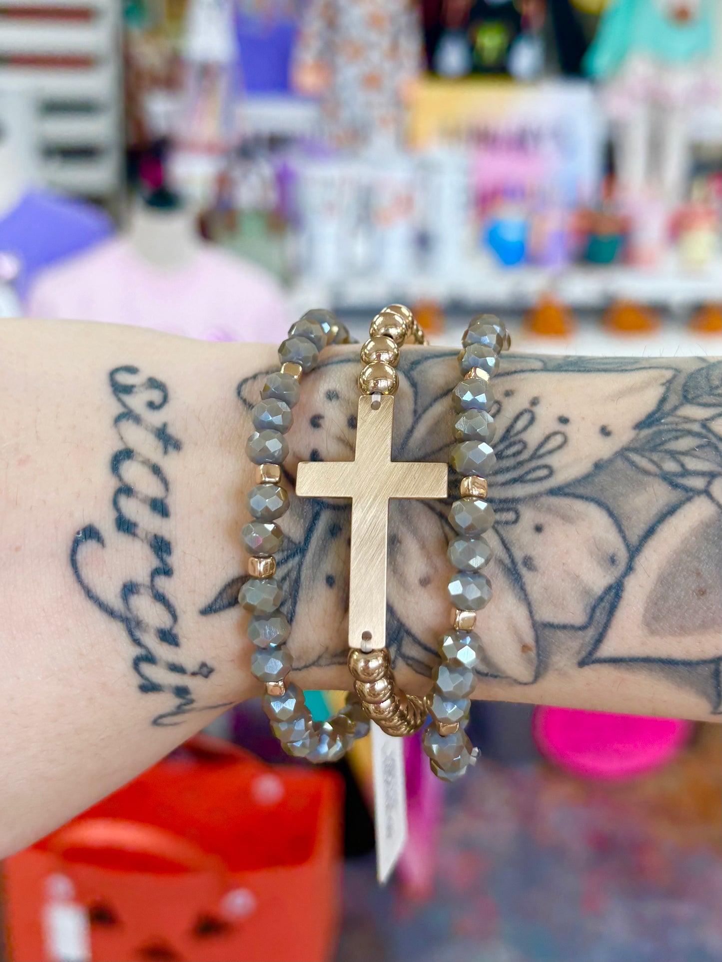KK Hematite Cross Bracelet Set