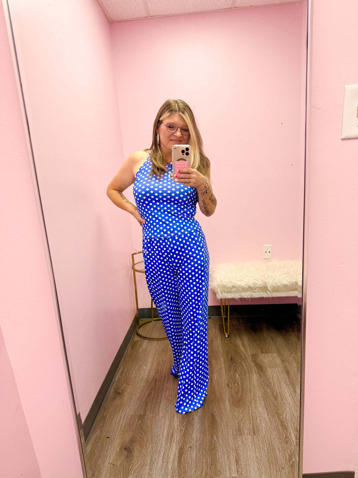 Women’s Blue Polka Dot Pant Set