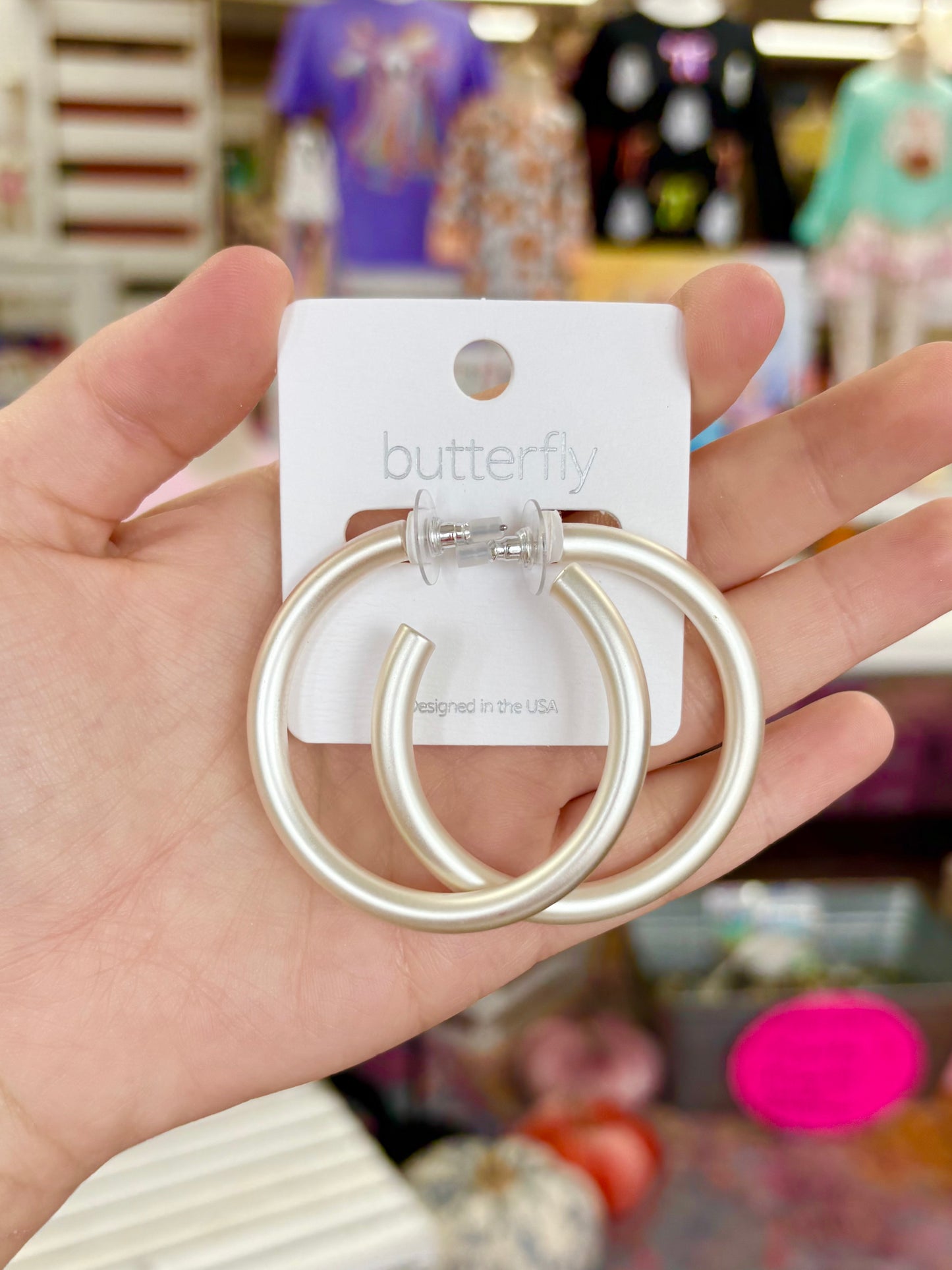KK Matte Silver Hoops