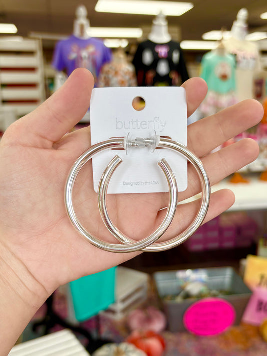 KK Large Shiny Silver Hoops