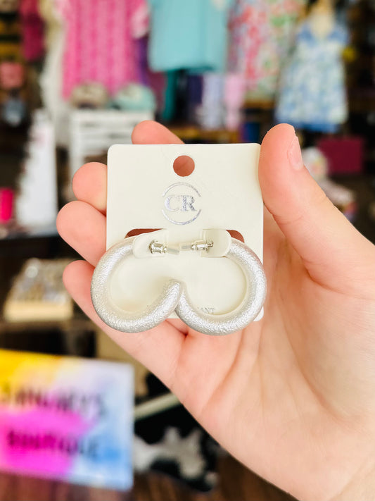 KK Small Textured Matte Silver Hoops