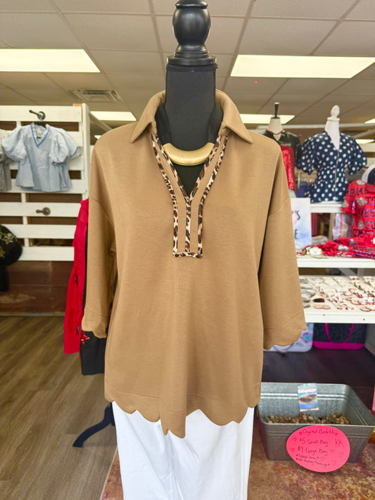 Women’s Jodifl Taupe Leopard Neck Top