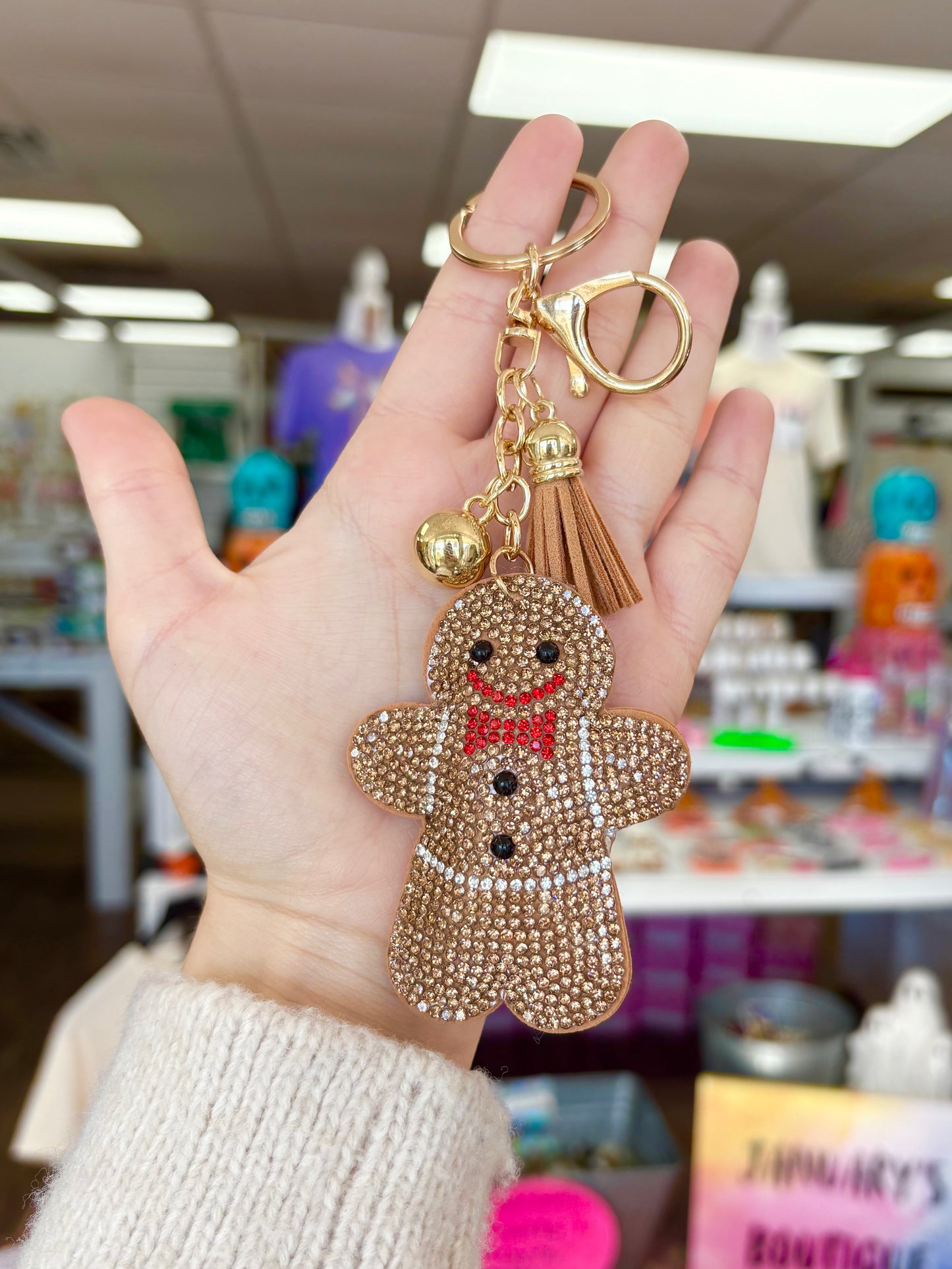 KK Rhinestone Gingerbread Man Keychain