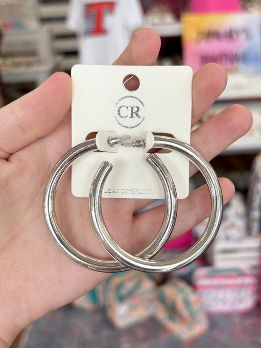 KK Large Shiny Silver Thick Hoops