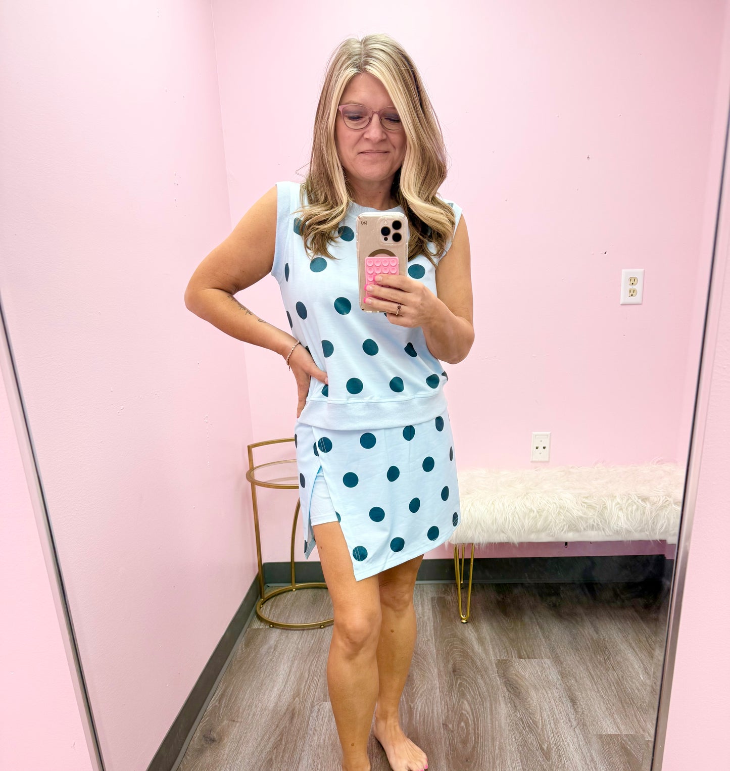 Women’s Blue Polka Dot Skort Set