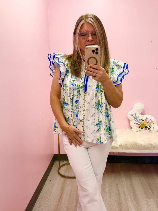 Women’s Entro Blue Floral Top