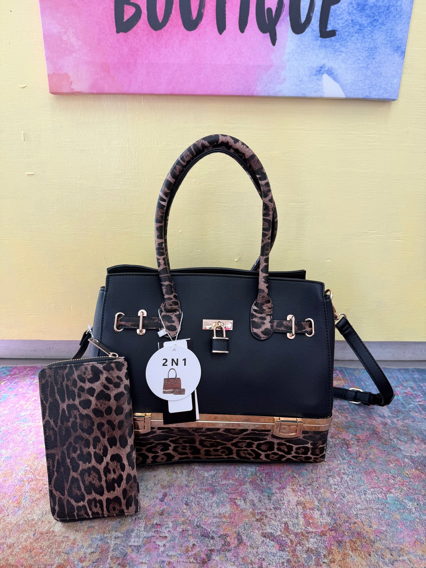 Women’s Black & Leopard Bag & Wallet
