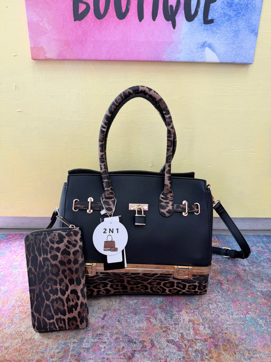Women’s Black & Leopard Bag & Wallet