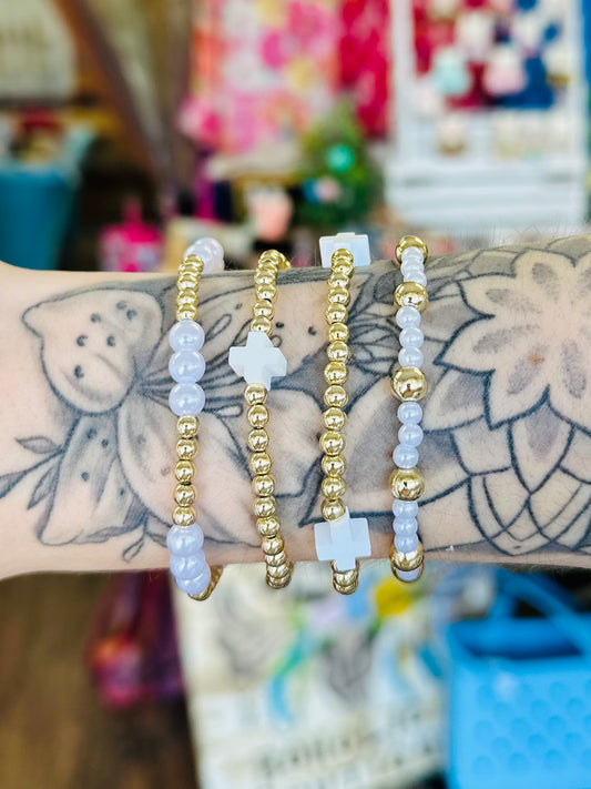 KK Cream Gold Beaded Pearl Cross Inspired Bracelets