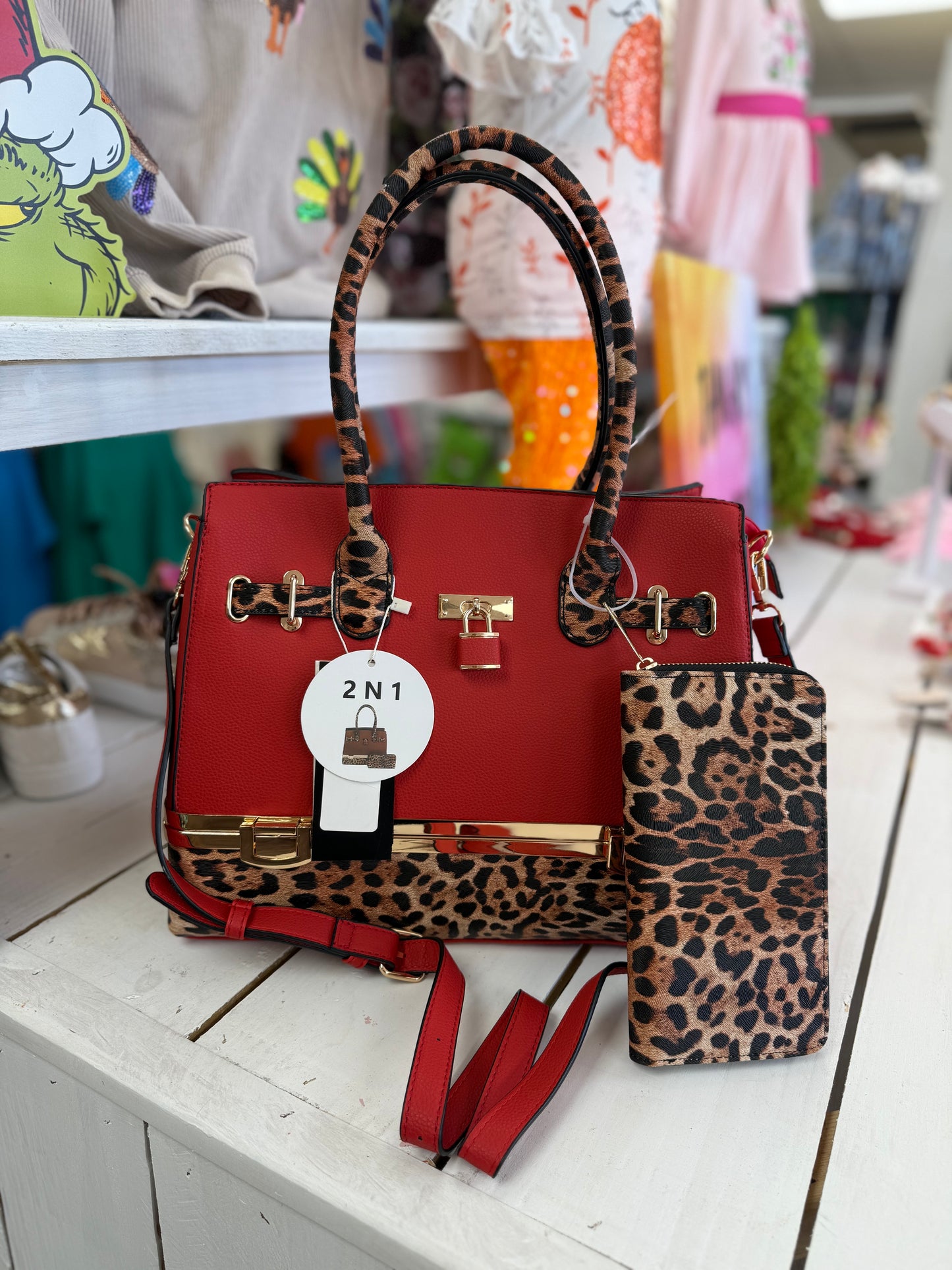 Red & Leopard Bag and Wallet Set