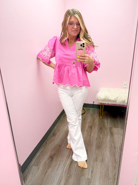 Women’s Entro Pink Embroidered Top