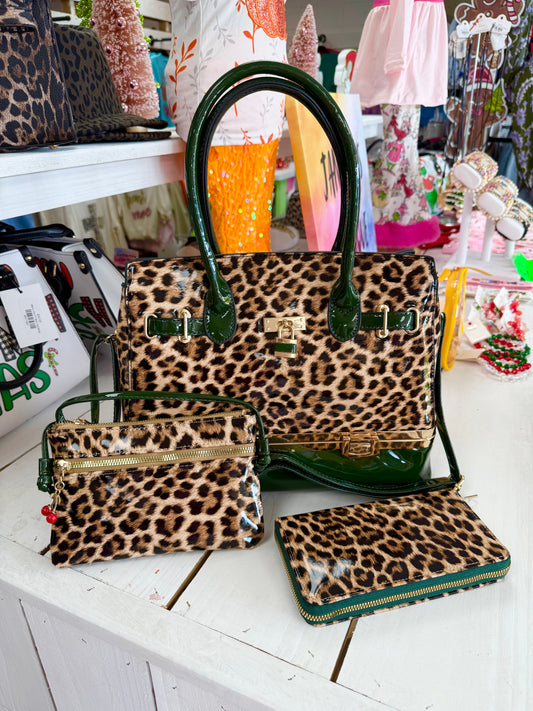 Green and Leopard 3-in-1 Bag, Wallet & Crossbody