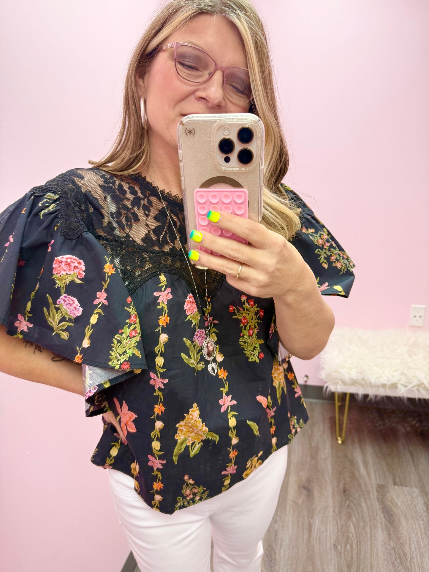 Women’s ENTRO Black Floral Top
