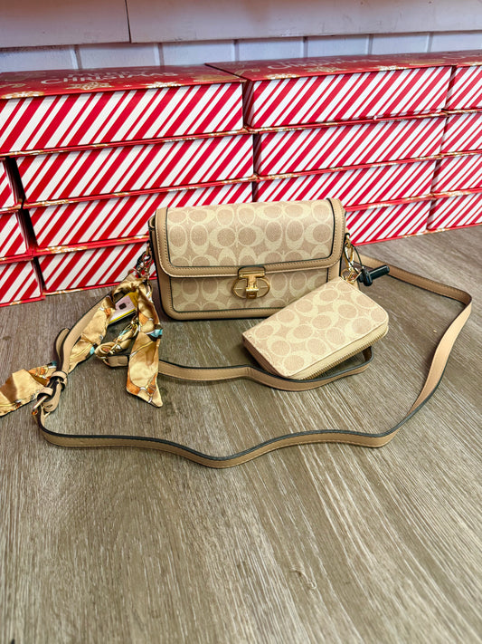 Tan Designer Inspired Bag with Wallet