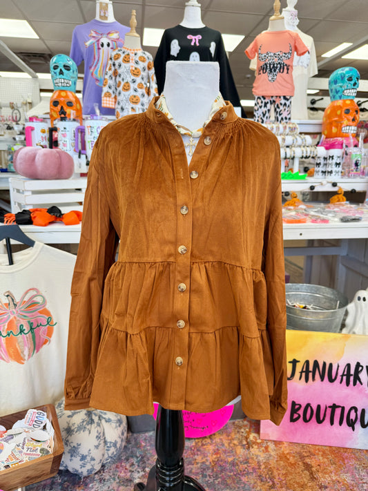 Women’s L/S Brown Tiered Top