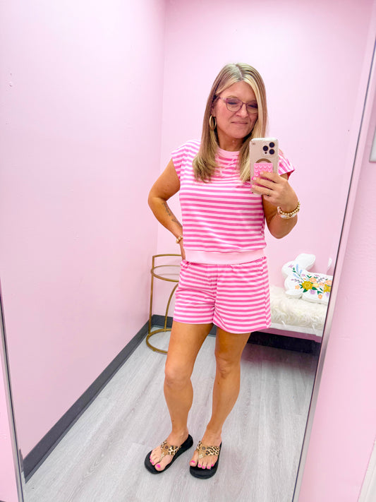 Women’s Pink Striped Short Set
