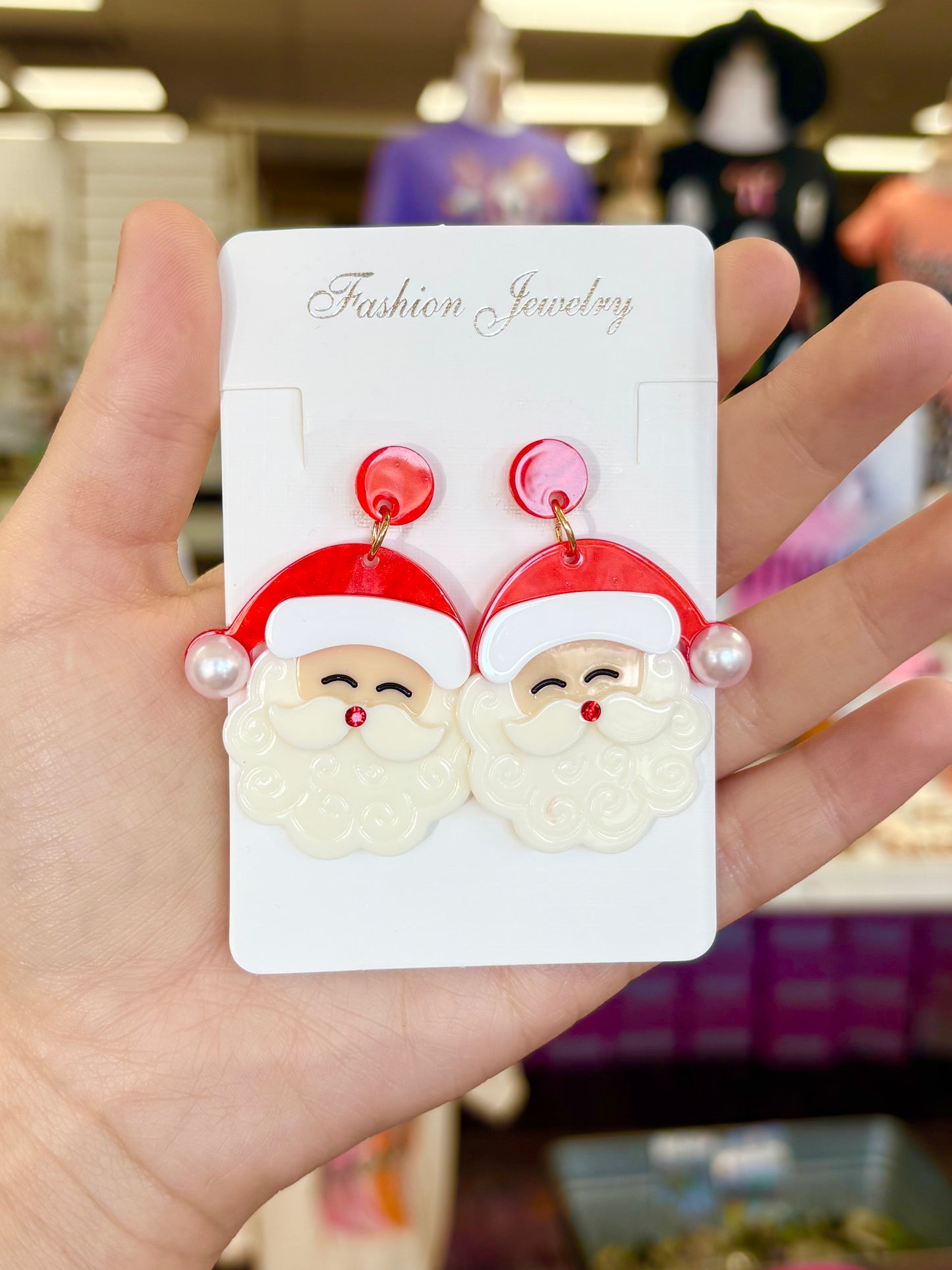 KK Red Acrylic Santa Earrings