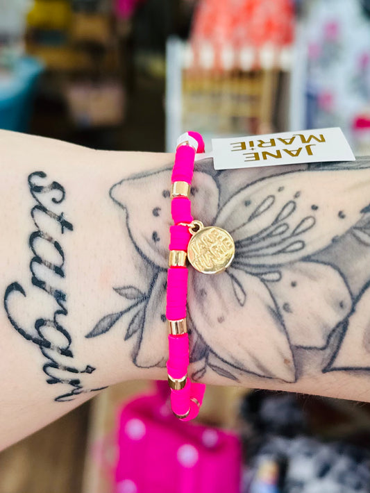 KK Jane Marie Hot Pink Rubber Bracelet with Gold Spacers